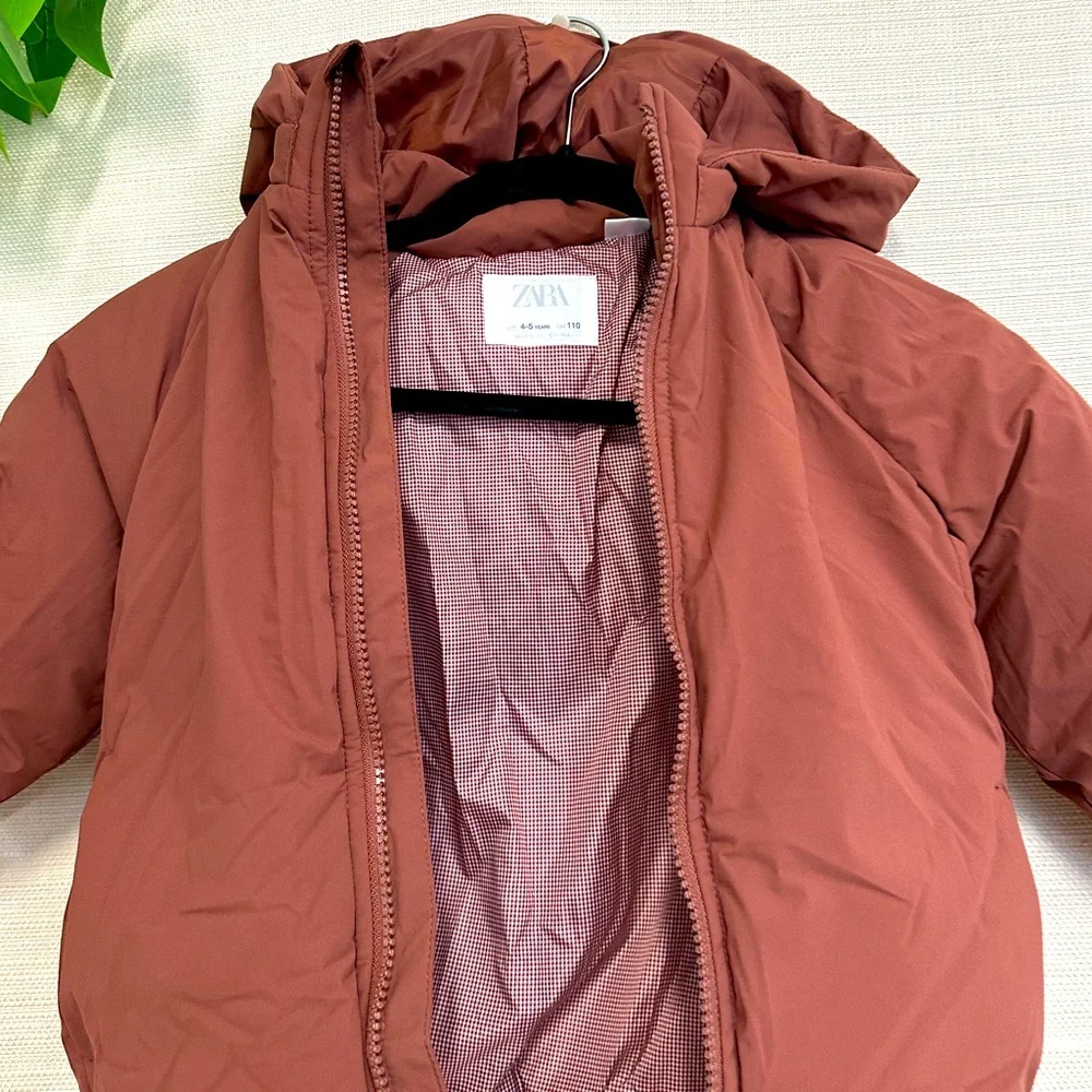 Zara Brown Red Puffer Jacket with Hood - Picture 2 of 8